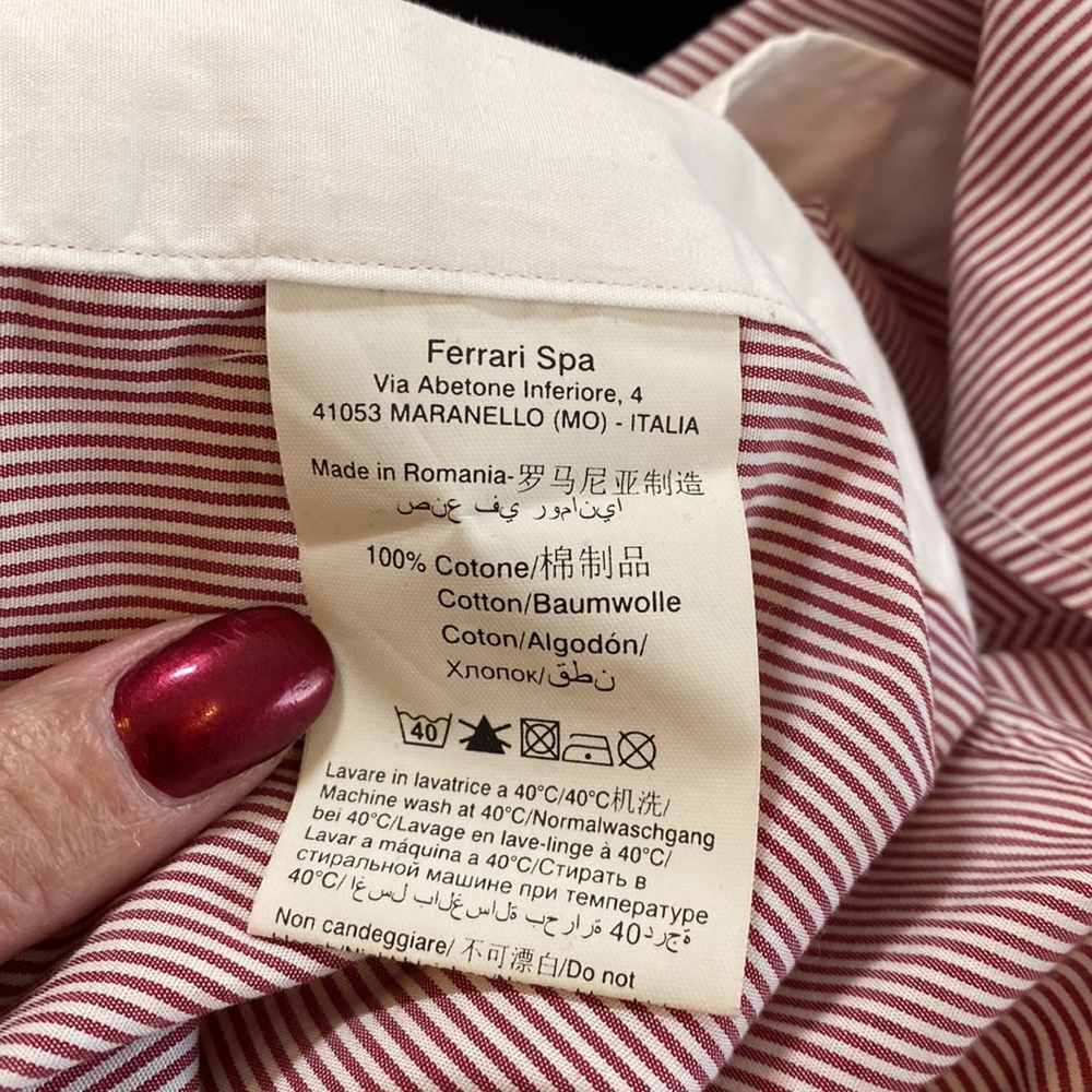 MENS Ferrari euro tailored Red pinstriped shirt with French cuffs. Size L - Picture 9 of 12